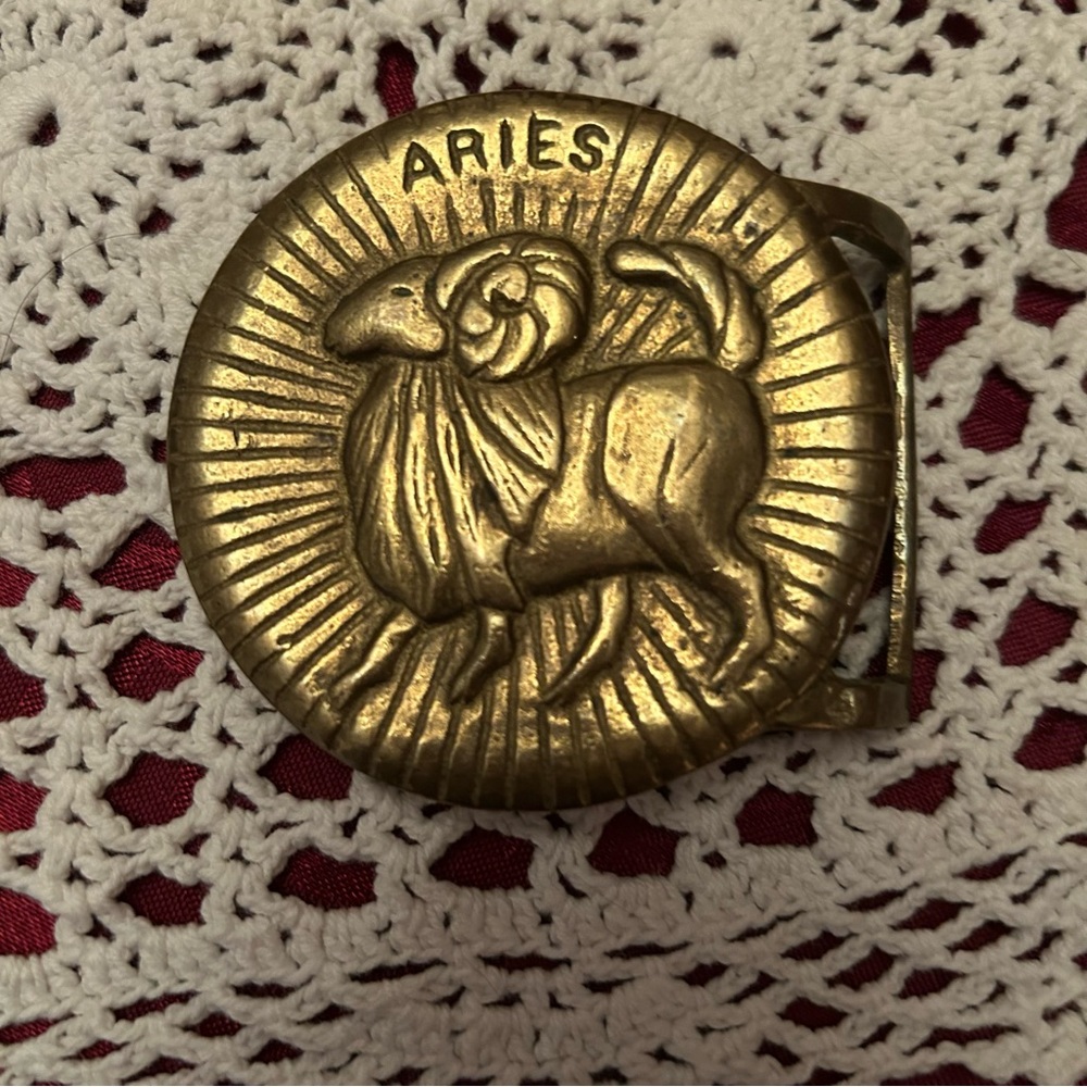 Vintage Unbranded Brass ARIES Celestial Horoscope Belt Buckle